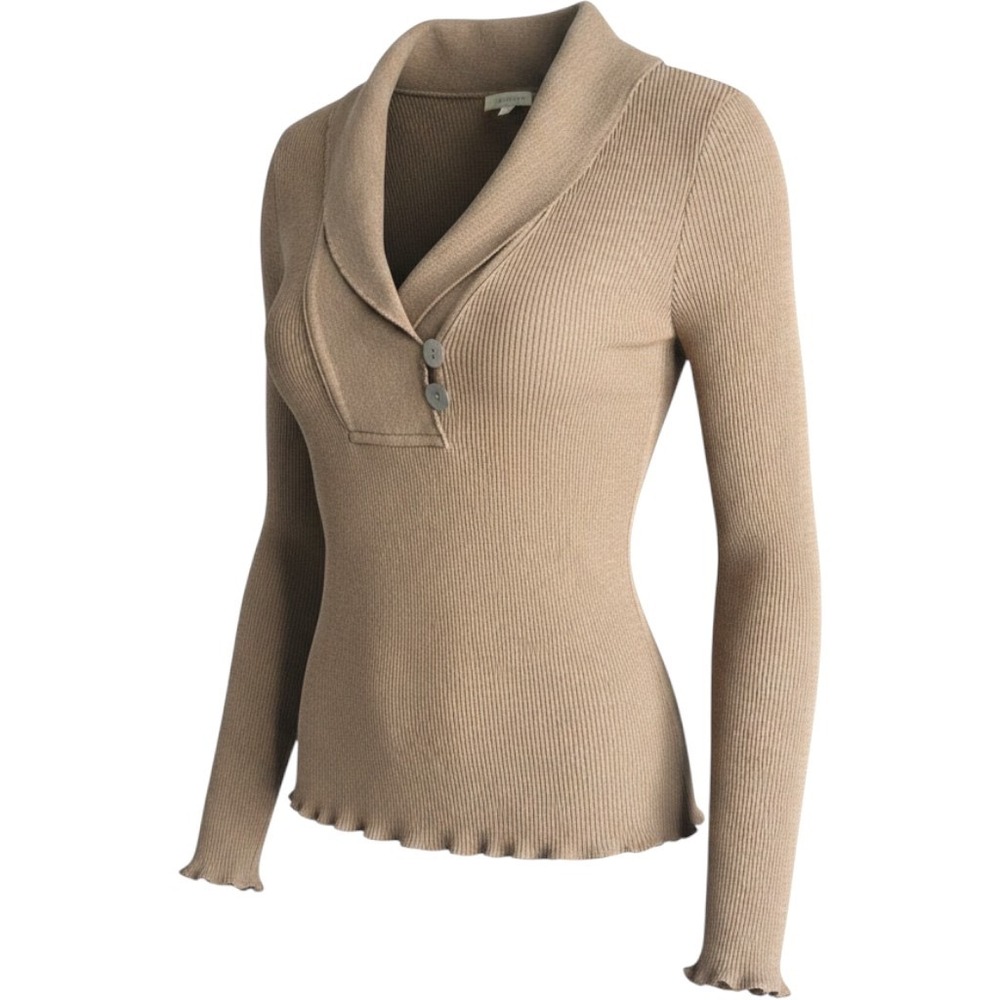 VTG Old Navy Bella Swan Henley Womens M S Shawl Neck Ribbed Knit Sweater Tan Y2k